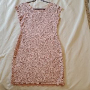 Womens Blush Pink Lace Embroidered Dress